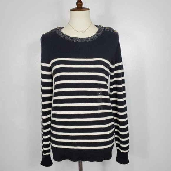 Charter Club Black Cream Striped Pullover Sweater, NWT, S - Picture 1 of 15